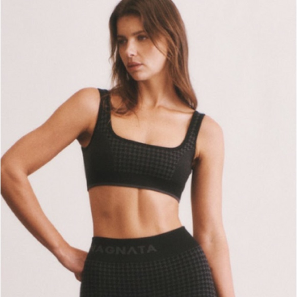 Black Nagnata HOUNDSTOOTH LONGLINE CROP Bra